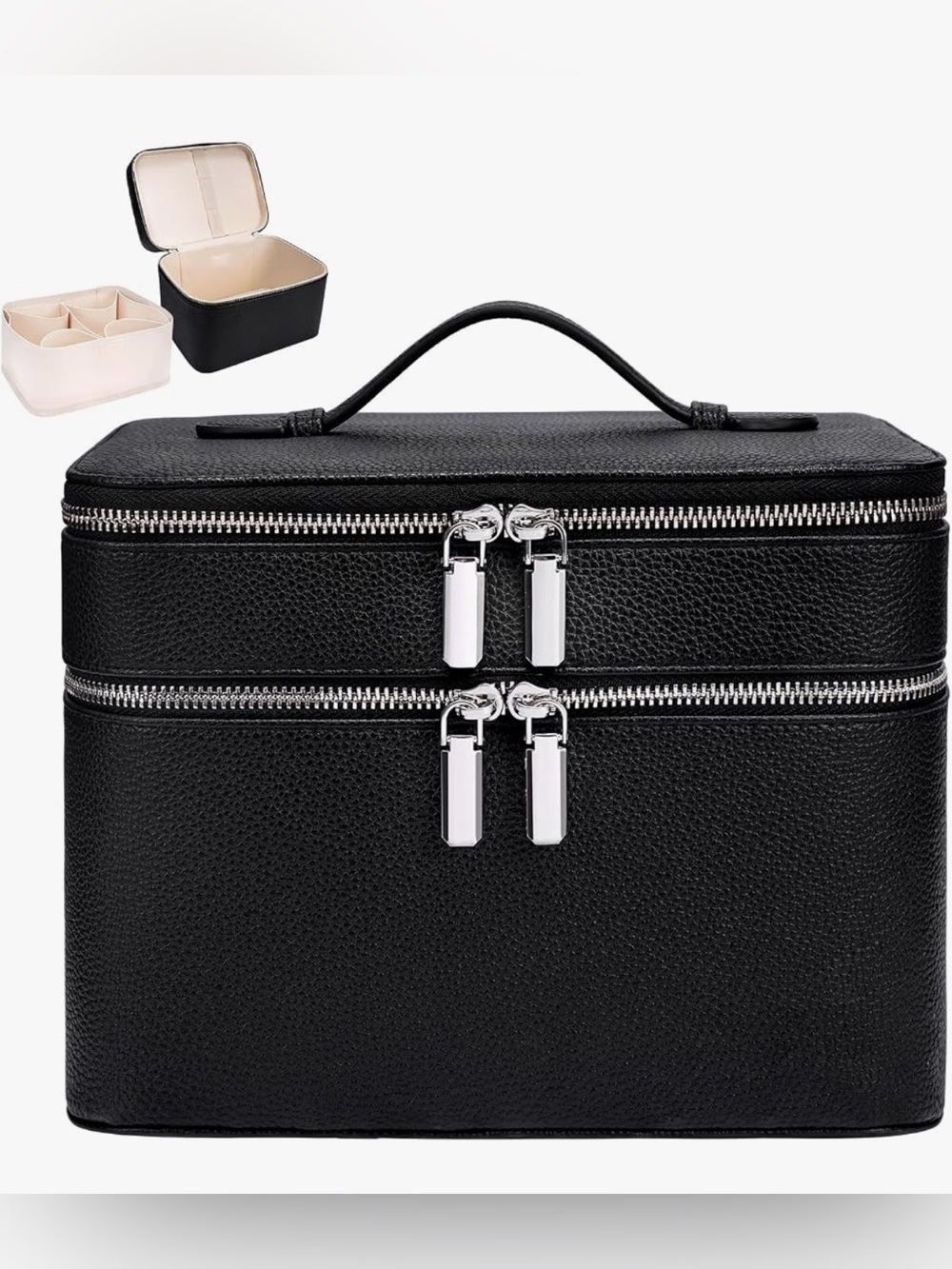 Black Double-Zip Travel Jewelry Case makeup Bag as seen